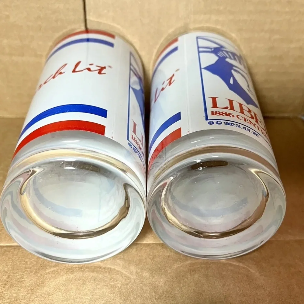 Vintage 80s Statue Liberty USA Centennial 1986 Keep Torch Lit Patriotic Glasses